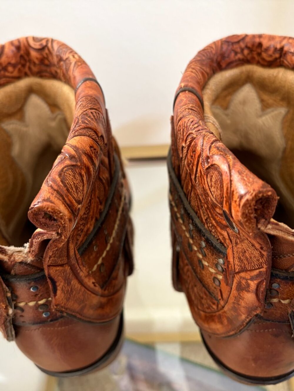 Custom, vintage-embossed foldover leather boots from Kemo Sabe - Picture 9 of 16